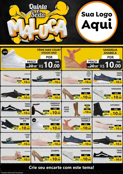 Modelo de Encarte para Encarte A4 Vertical com o tema Quinta e Sexta Maluca para Calçados