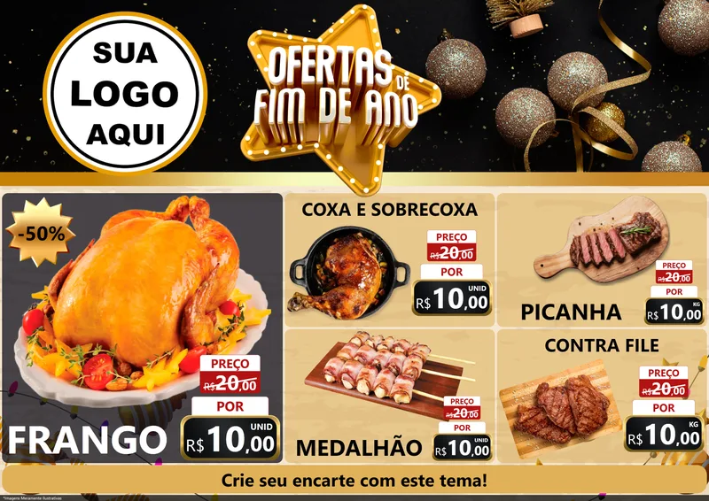Modelo de Encarte para Encarte A4 Horizontal com o tema Ofertas de Fim de Ano para Assados