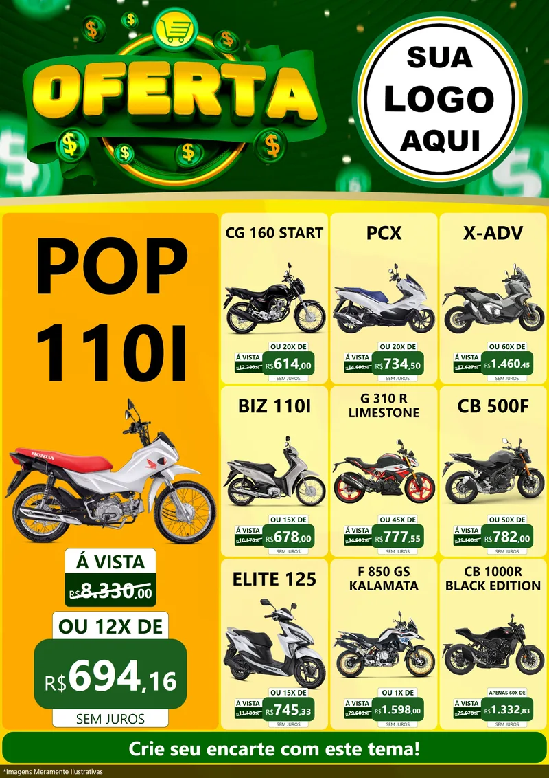 Modelo de Encarte para Encarte A4 Vertical com o tema Oferta para Concessionaria de Motos