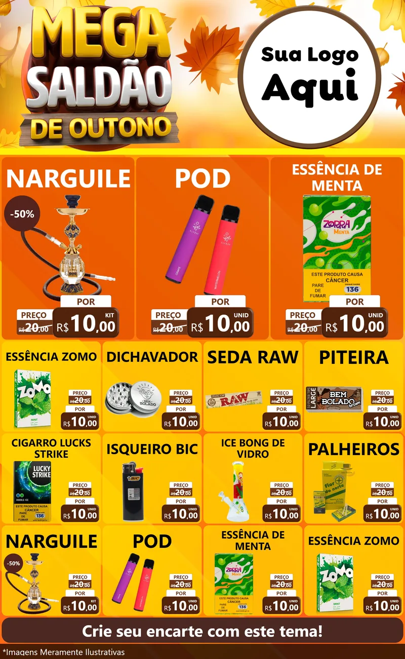 Modelo de Encarte para Encarte Grande com o tema Mega Saldão de Outono para Tabacaria