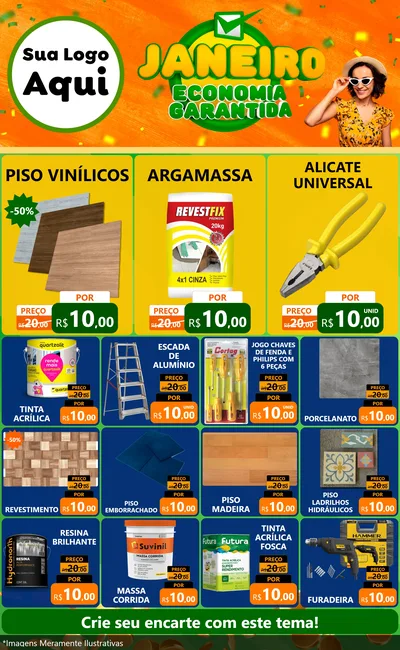 Modelo de Encarte para Encarte Grande com o tema Janeiro - Economia Garantida para Material para Construção