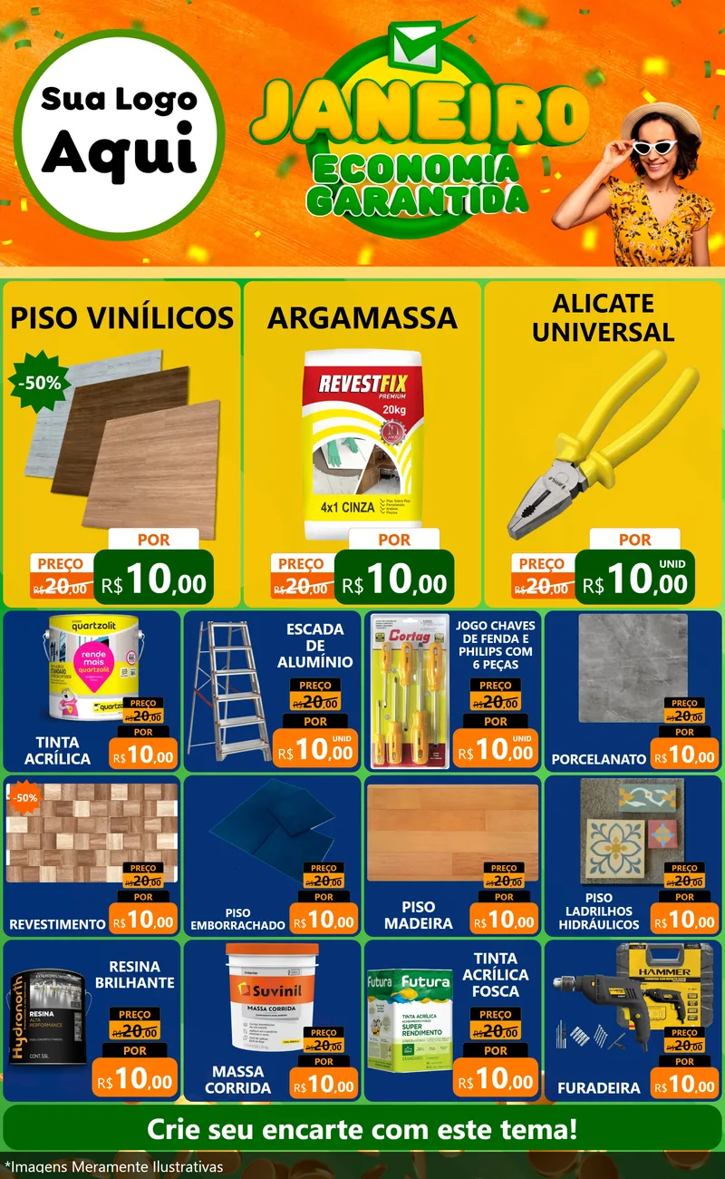 Modelo de Encarte para Encarte Grande com o tema Janeiro - Economia Garantida para Material para Construção
