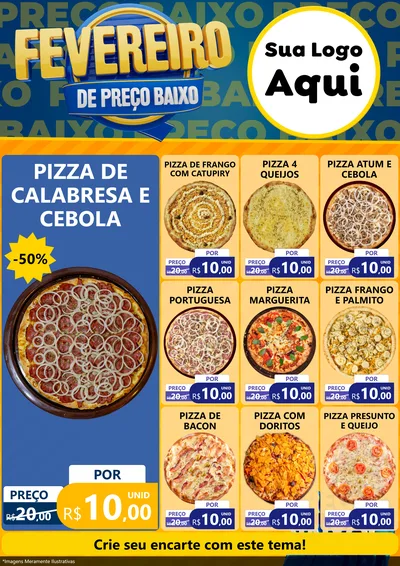 Modelo de Encarte para Encarte A4 Vertical com o tema Fevereiro de Preço Baixo para Pizzaria