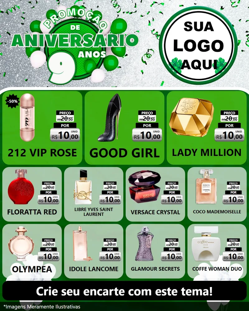 Modelo de Rede Social para Feed Instagram com o tema Promoção de Aniversário - 9 Anos para Perfumes