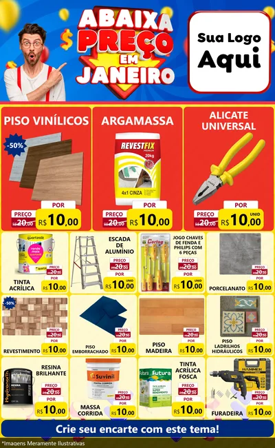 Modelo de Encarte para Encarte Grande com o tema Abaixa Preço em Janeiro para Material para Construção