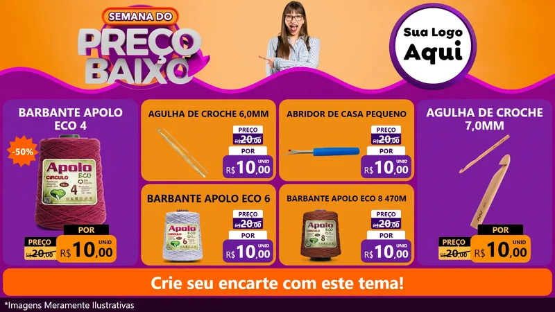 Modelo de TV para TV Horizontal com o tema Semana do Preço Baixo para Armarinho e Aviamentos