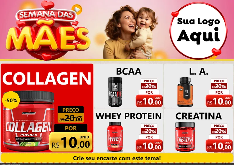 Modelo de Encarte para Encarte A4 Horizontal com o tema Semana das Mães para Suplementos alimentares
