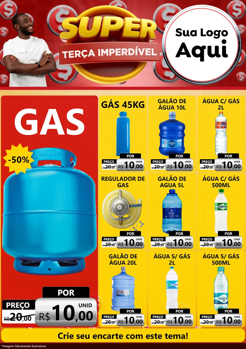 Modelo de Encarte para Encarte A4 Vertical com o tema Super Terça Imperdível para Água e gás