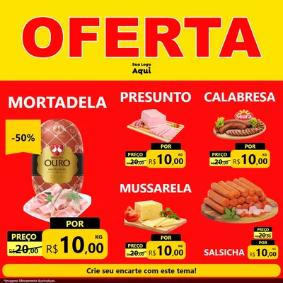Modelo de Rede Social para Feed Facebook com o tema OFERTA - Vermelho Cartaz para Frios e Laticínios