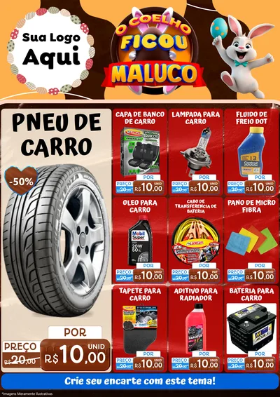 Modelo de Encarte para Encarte A4 Vertical com o tema O Coelho Ficou Maluco - Páscoa para Auto peças