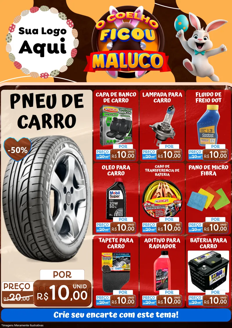 Modelo de Encarte para Encarte A4 Vertical com o tema O Coelho Ficou Maluco - Páscoa para Auto peças