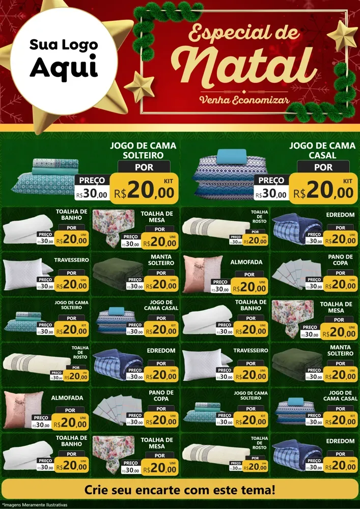 Modelo de Encarte para Encarte A4 Vertical com o tema Especial de Natal para Cama, Mesa e Banho