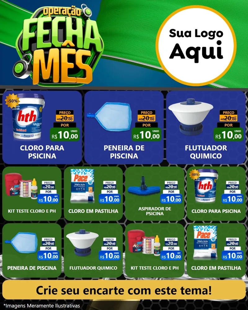Modelo de Rede Social para Feed Instagram com o tema Operação Fecha Mês para Produtos para Piscina