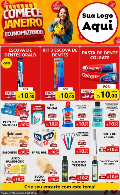 Modelo de Encarte para Encarte Grande com o tema Comece Janeiro Economizando para Higiene Pessoal