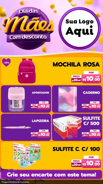 Modelo de TV para TV Vertical com o tema Dia das Mães com Desconto para Papelaria