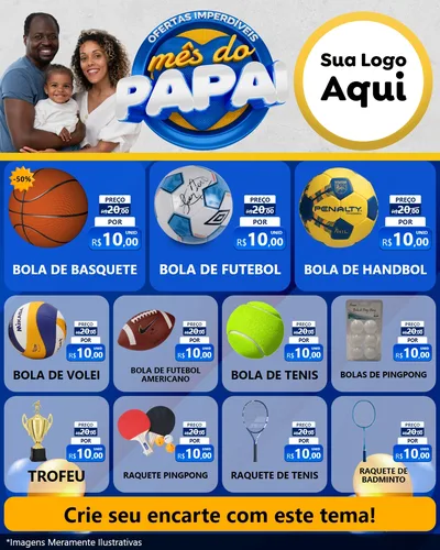 Modelo de Rede Social para Feed Instagram com o tema Ofertas Imperdíveis Mês Do Papai para Artigos Esportivos
