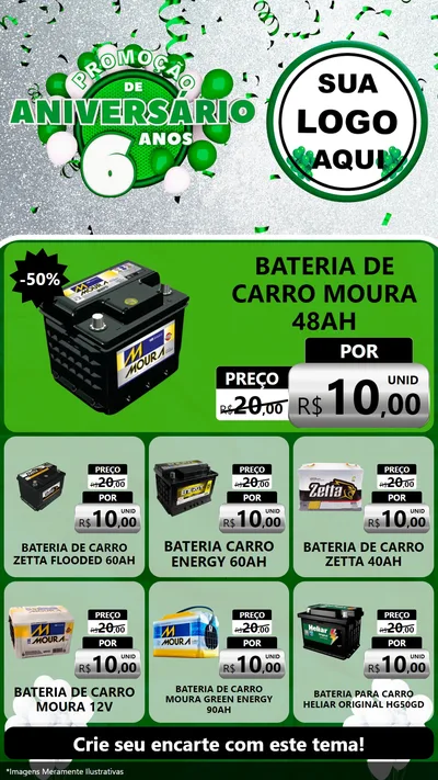 Modelo de Rede Social para Stories com o tema Promoção de Aniversário - 6 Anos para Baterias Elétricas