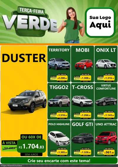 Modelo de Encarte para Encarte A4 Vertical com o tema Terça - Feira Verde para Concessionaria de Carros