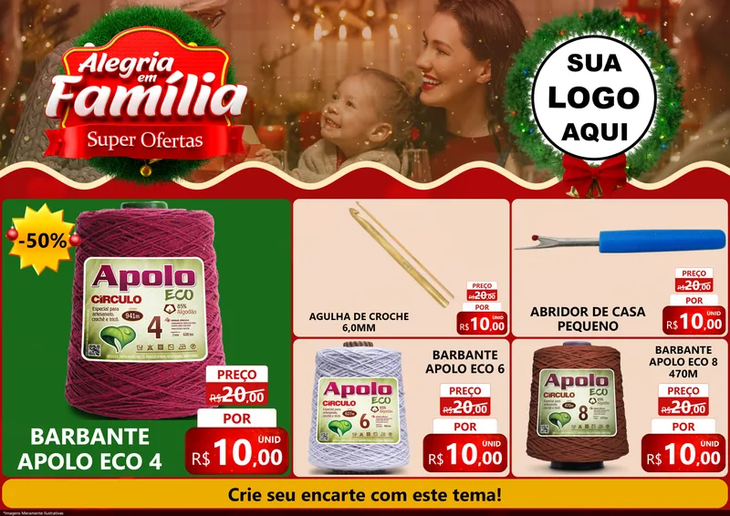 Modelo de Encarte para Encarte A4 Horizontal com o tema Alegria Em Família - Super Ofertas para Armarinho e Aviamentos