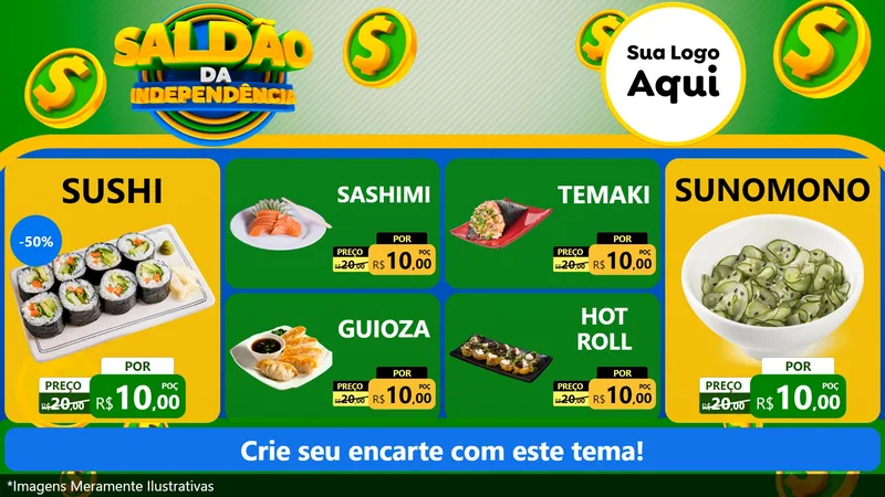 Modelo de TV para TV Horizontal com o tema Saldão da Indepêndencia para Comida japonesa