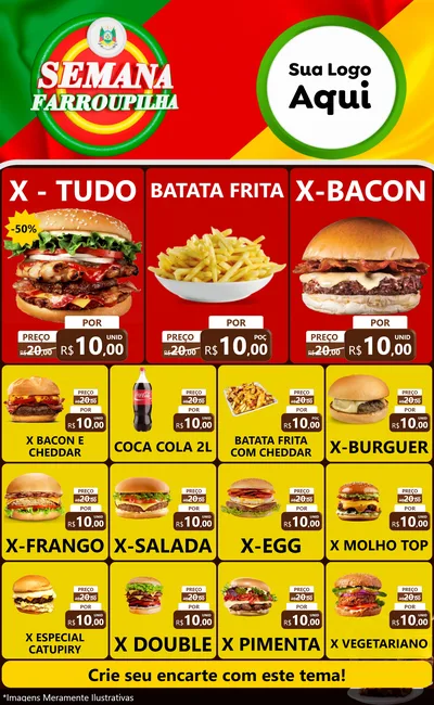 Modelo de Encarte para Encarte Grande com o tema Semana Farroupilha para Hamburgueria