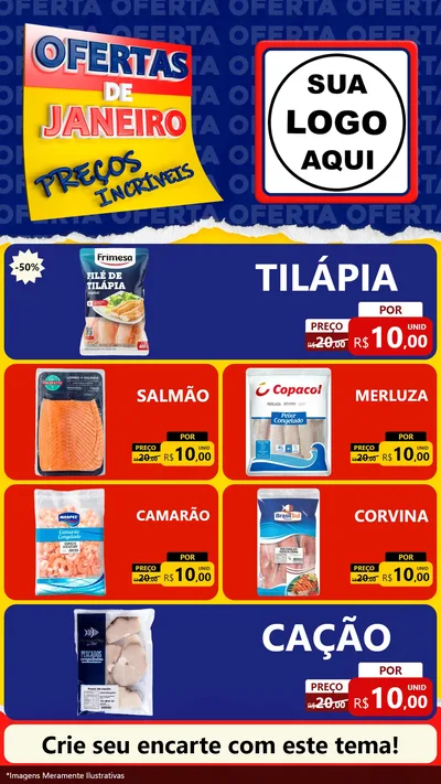 Modelo de TV para TV Vertical com o tema Ofertas de Janeiro - Preços Incríveis para Peixaria