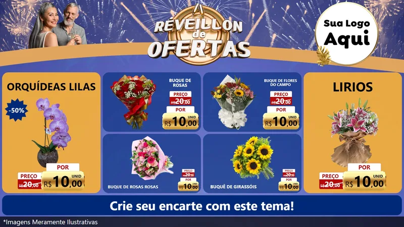Modelo de TV para TV Horizontal com o tema Réveillon de Ofertas para Floricultura e jardim