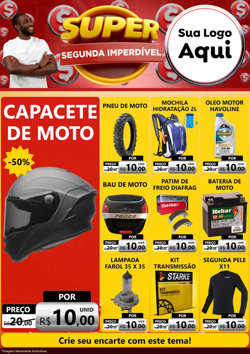 Modelo de Encarte para Encarte A4 Vertical com o tema Super Segunda Imperdível para Moto peças