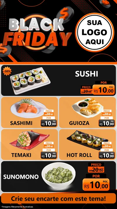 Modelo de TV para TV Vertical com o tema Black Friday para Comida japonesa