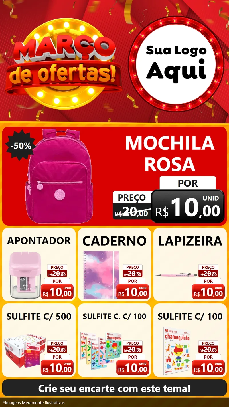 Modelo de Rede Social para Stories com o tema Março de Ofertas! para Papelaria