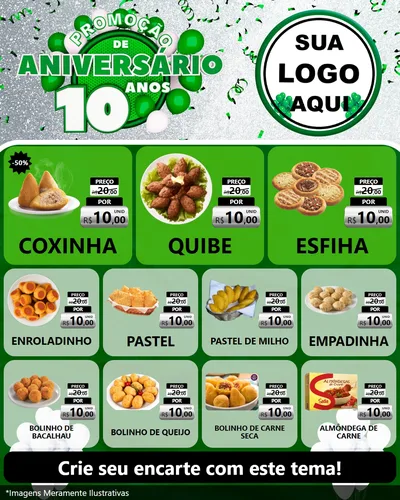Modelo de Rede Social para Feed Instagram com o tema Promoção de Aniversário - 10 Anos para Salgadaria