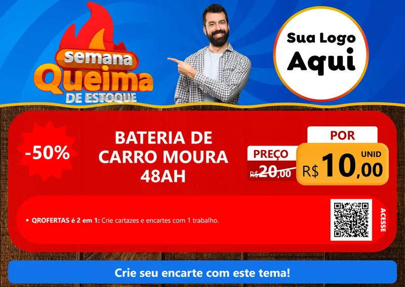 Modelo de Cartaz para Cartaz A4 Horizontal com o tema Semana Queima de Estoque para Baterias Elétricas