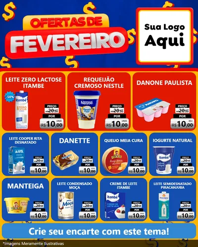 Modelo de Rede Social para Feed Instagram com o tema Ofertas de Fevereiro para Frios e Laticínios