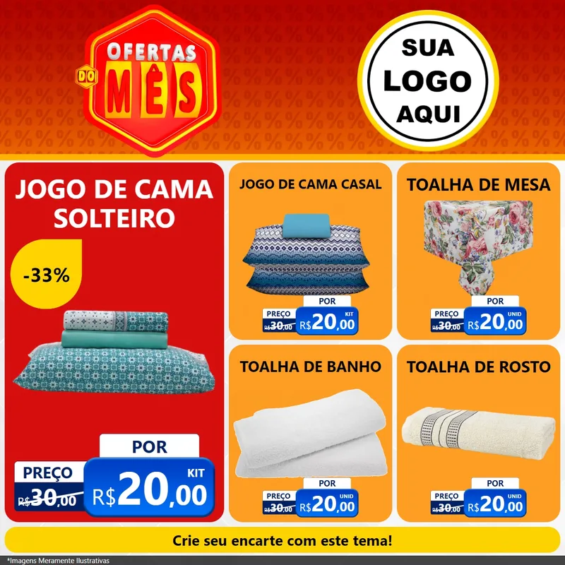 Modelo de Rede Social para Feed Facebook com o tema Ofertas do Mês para Cama, Mesa e Banho