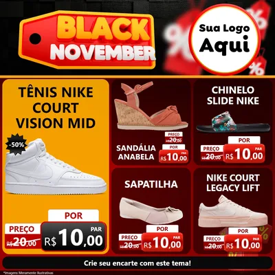 Modelo de Rede Social para Feed Facebook com o tema Black November para Calçados