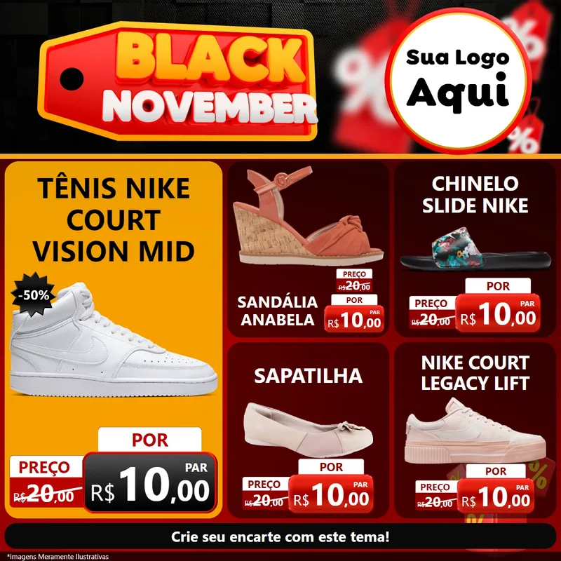 Modelo de Rede Social para Feed Facebook com o tema Black November para Calçados