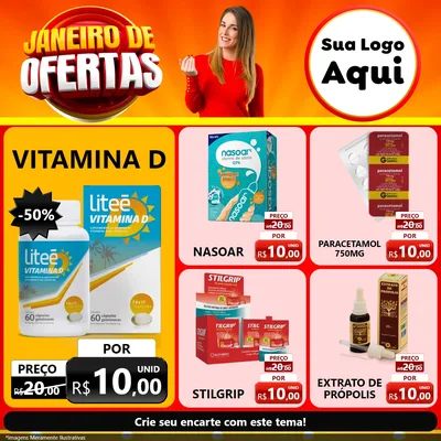 Modelo de Rede Social para Feed Facebook com o tema Janeiro de Ofertas para Farmácia