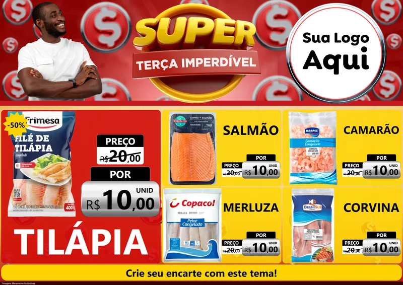 Modelo de Encarte para Encarte A4 Horizontal com o tema Super Terça Imperdível para Peixaria