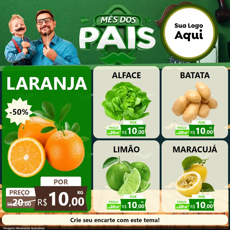 Modelo de Rede Social para Feed Facebook com o tema Mês dos Pais para Hortifrúti