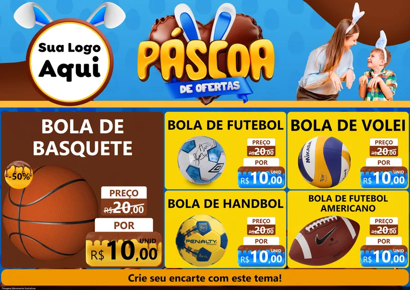 Modelo de Encarte para Encarte A4 Horizontal com o tema Páscoa de Ofertas para Artigos Esportivos