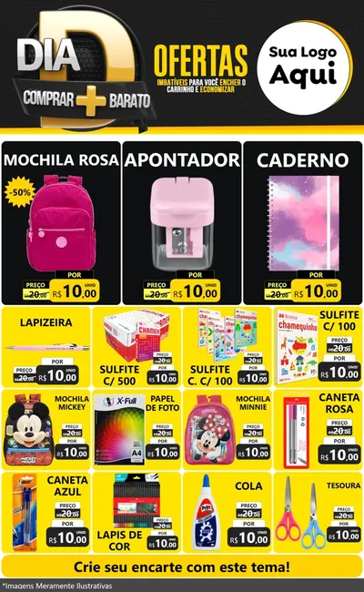 Modelo de Encarte para Encarte Grande com o tema Dia D Mais Economia para Papelaria