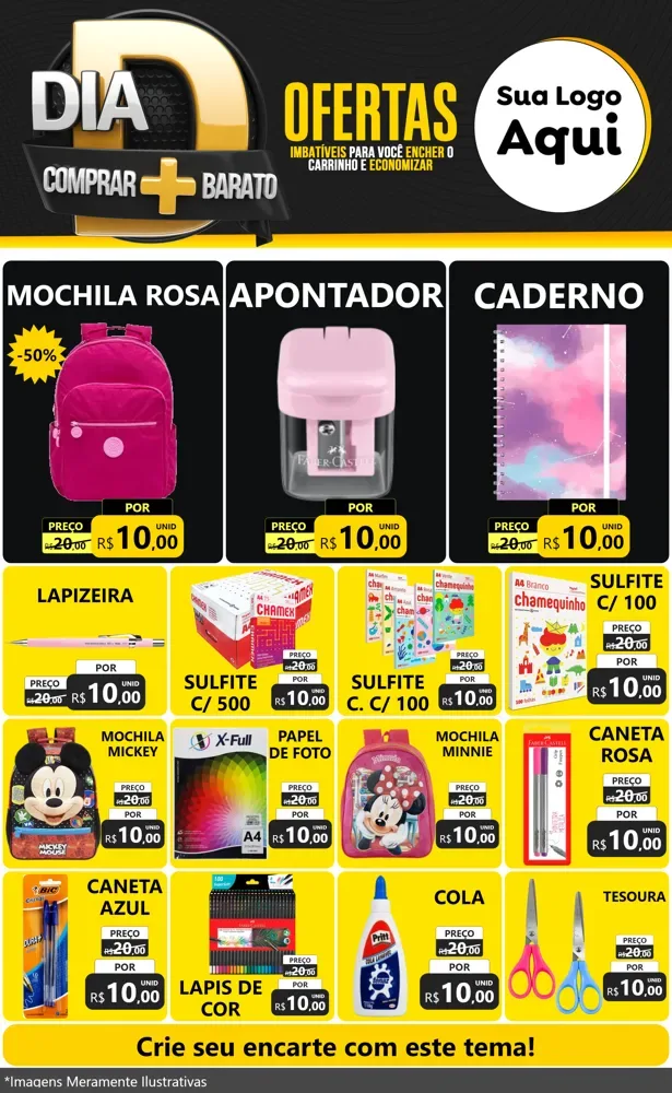 Modelo de Encarte para Encarte Grande com o tema Dia D Mais Economia para Papelaria