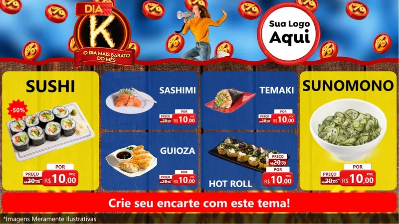 Modelo de TV para TV Horizontal com o tema Dia K - O Dia Mais Barato Do Mês para Comida japonesa