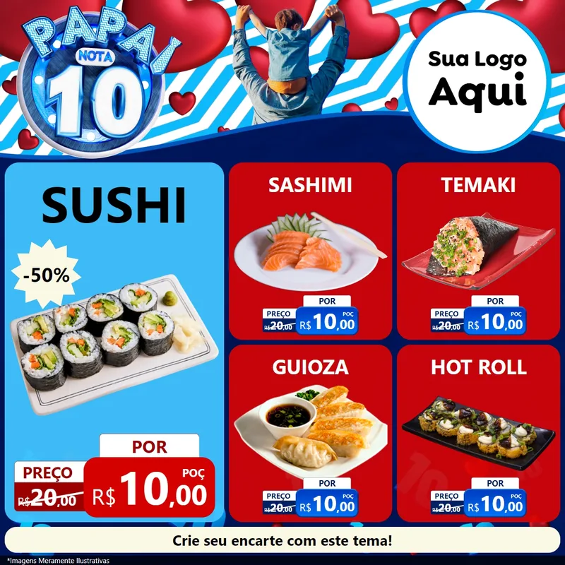 Modelo de Rede Social para Feed Facebook com o tema Papai Nota 10 para Comida japonesa