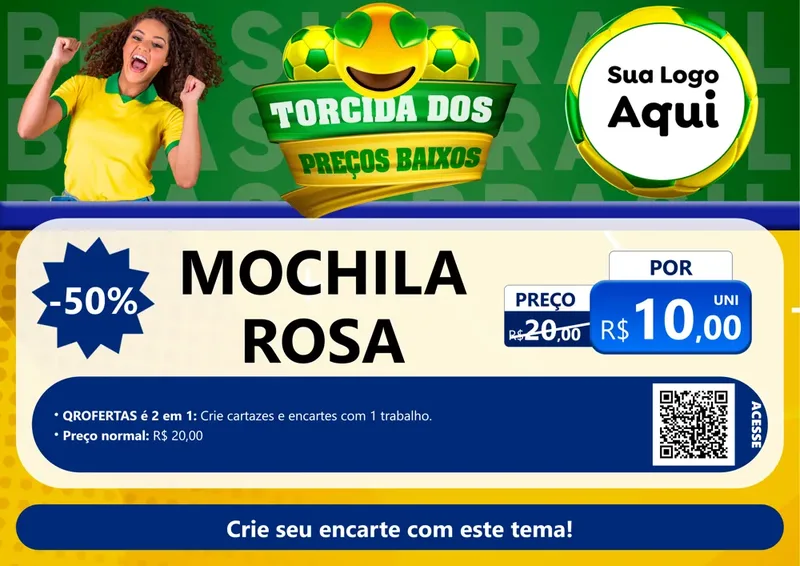 Modelo de Cartaz para Cartaz A4 Horizontal com o tema Torcida dos Preços Baixos - Copa para Papelaria