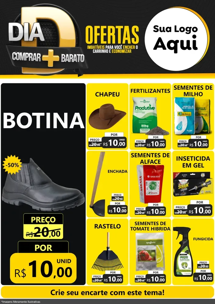 Modelo de Encarte para Encarte A4 Vertical com o tema Dia D Mais Economia para Agropecuária