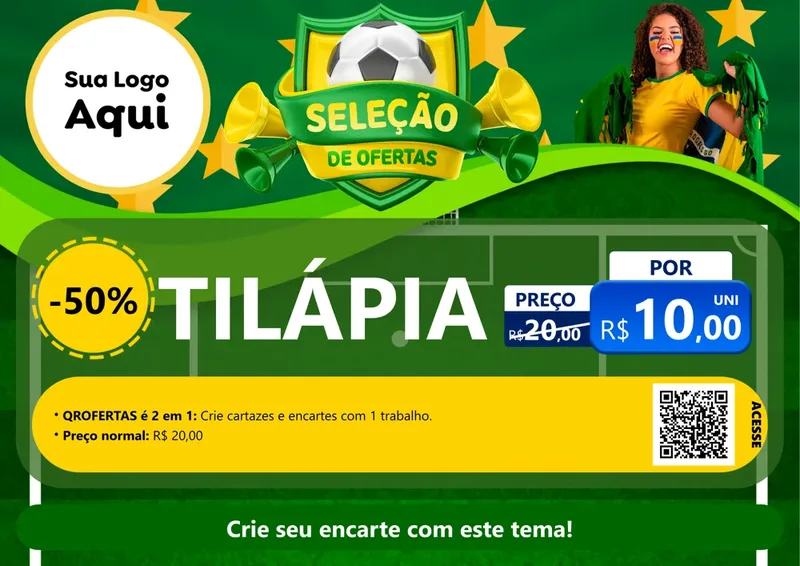 Modelo de Cartaz para Cartaz A4 Horizontal com o tema Seleção de Ofertas - Copa para Peixaria