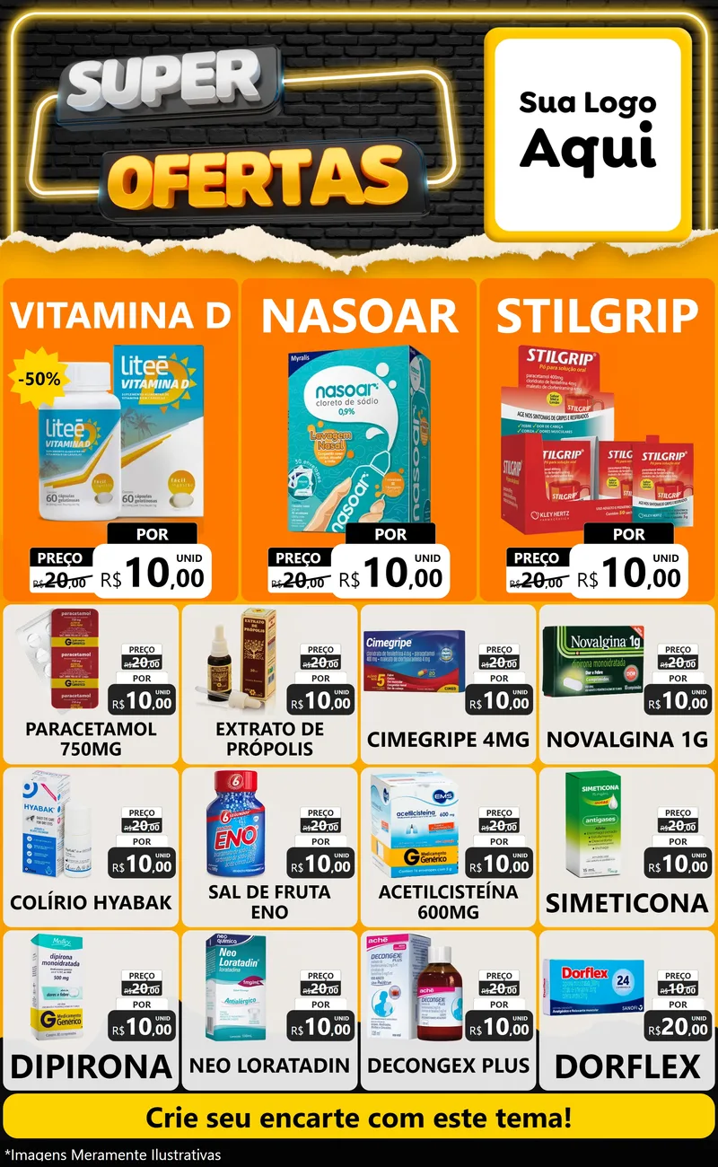 Modelo de Encarte para Encarte Grande com o tema Super Ofertas para Farmácia