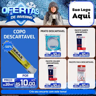 Modelo de Rede Social para Feed Facebook com o tema Ofertas de Inverno para Embalagens
