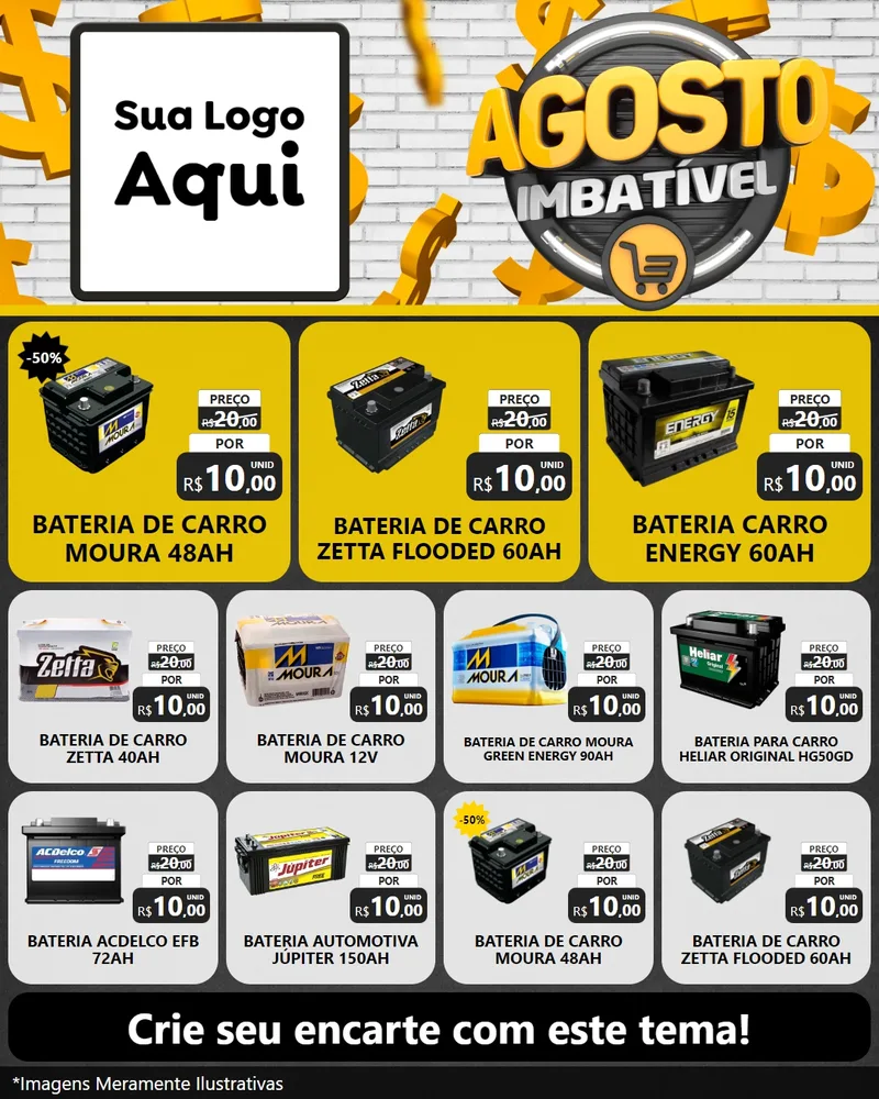 Modelo de Rede Social para Feed Instagram com o tema Agosto imbatível para Baterias Elétricas